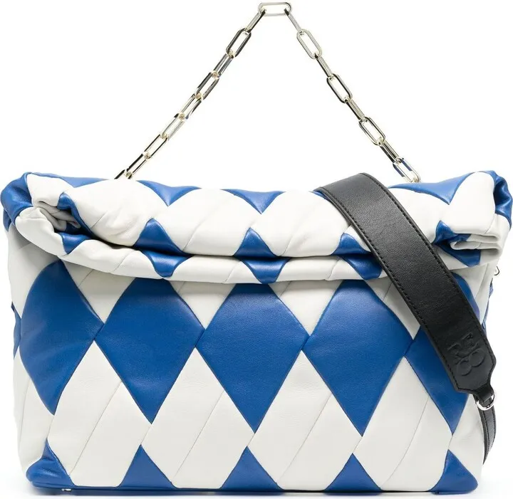 Blue Rombo Leather Shoulder Bag
