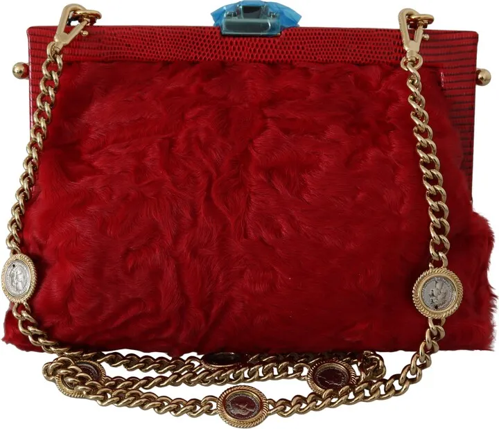 Dolce & Gabbana Fur Brocade Crystal Shoulder Women VANDA Women's Purse