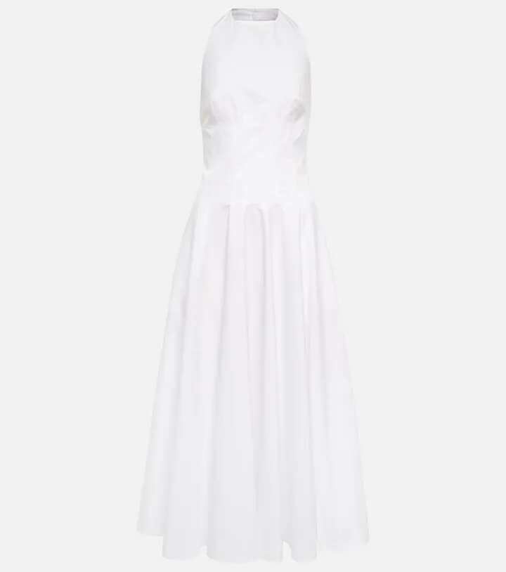 Halterneck cotton poplin maxi dress
