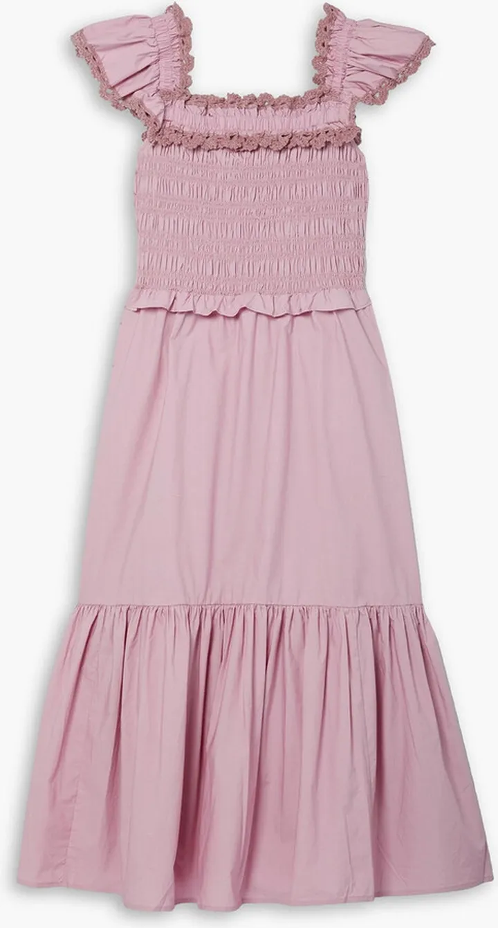 Rylee tiered crochet lace-trimmed cotton-poplin midi dress