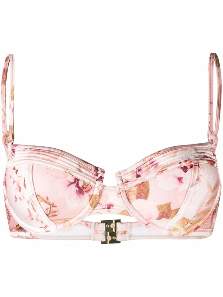 Peony-Print Bikini Top