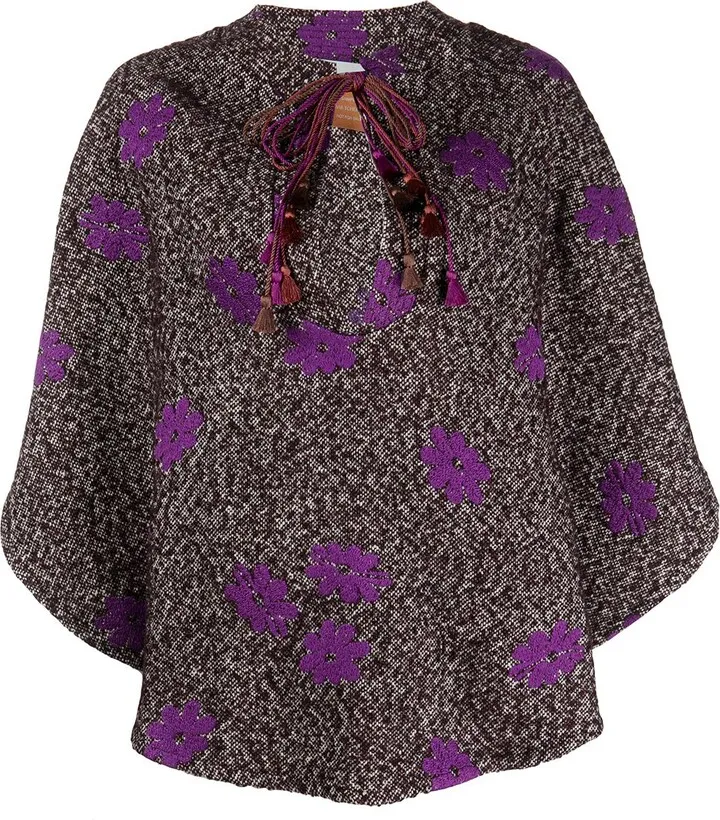 Casilde floral-embroidered cape