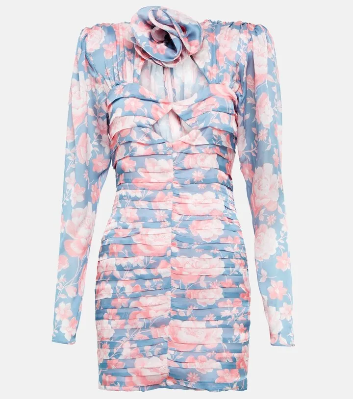 Floral cutout silk minidress