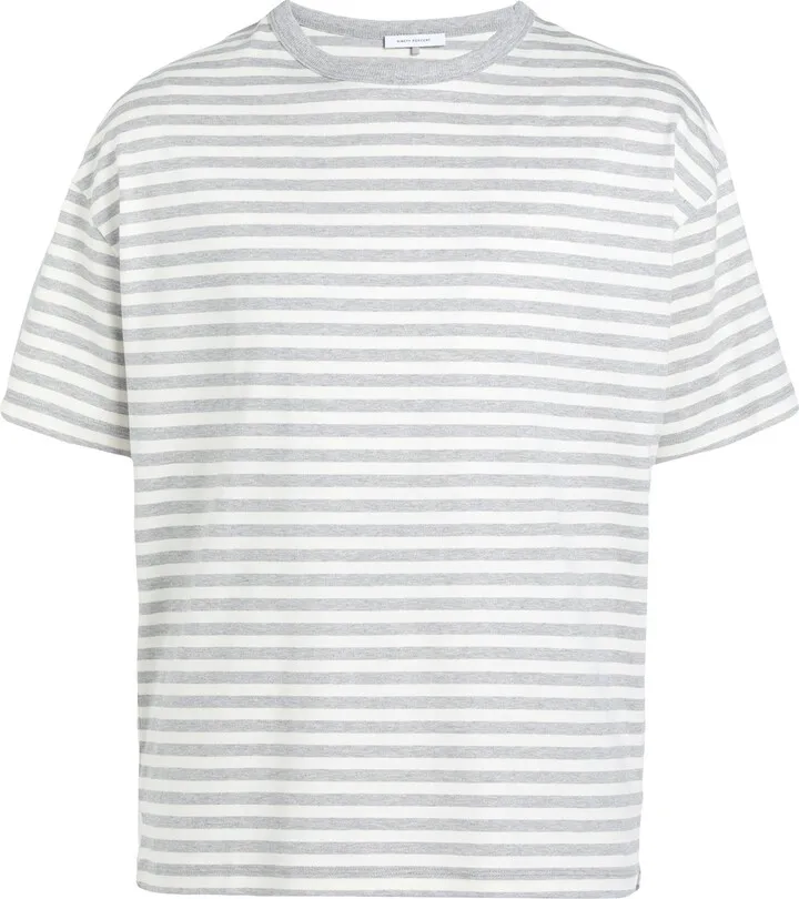 Grey Marl And Ecru Stripe Tee T-shirt White