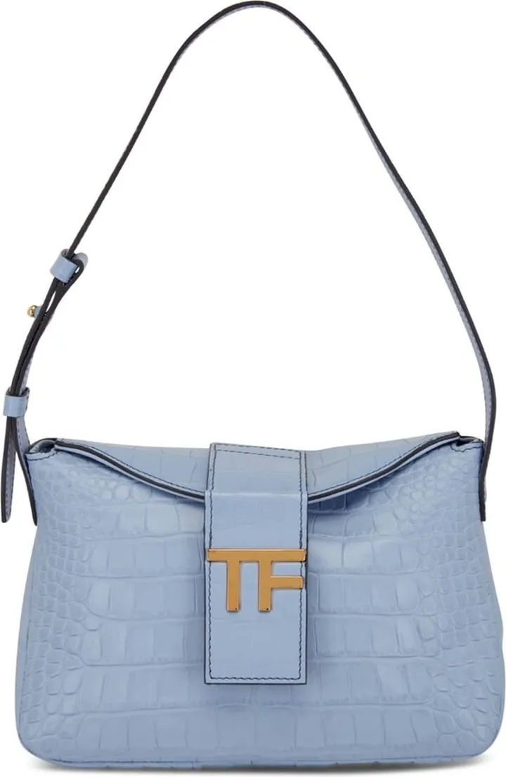 Crocodile-Embossed Shoulder Bag