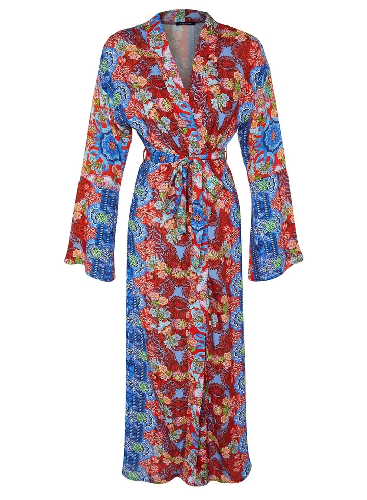 Floral Print Belted Kimono