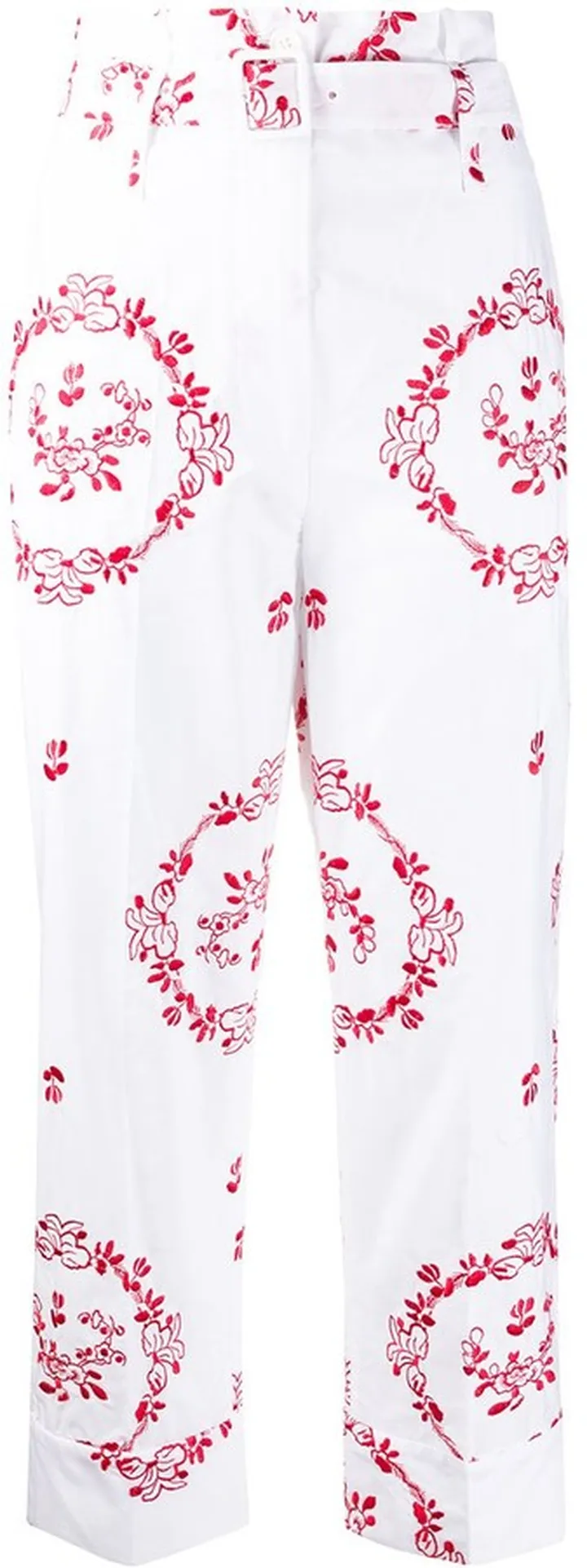 Embroidered Paperbag Cropped Trousers