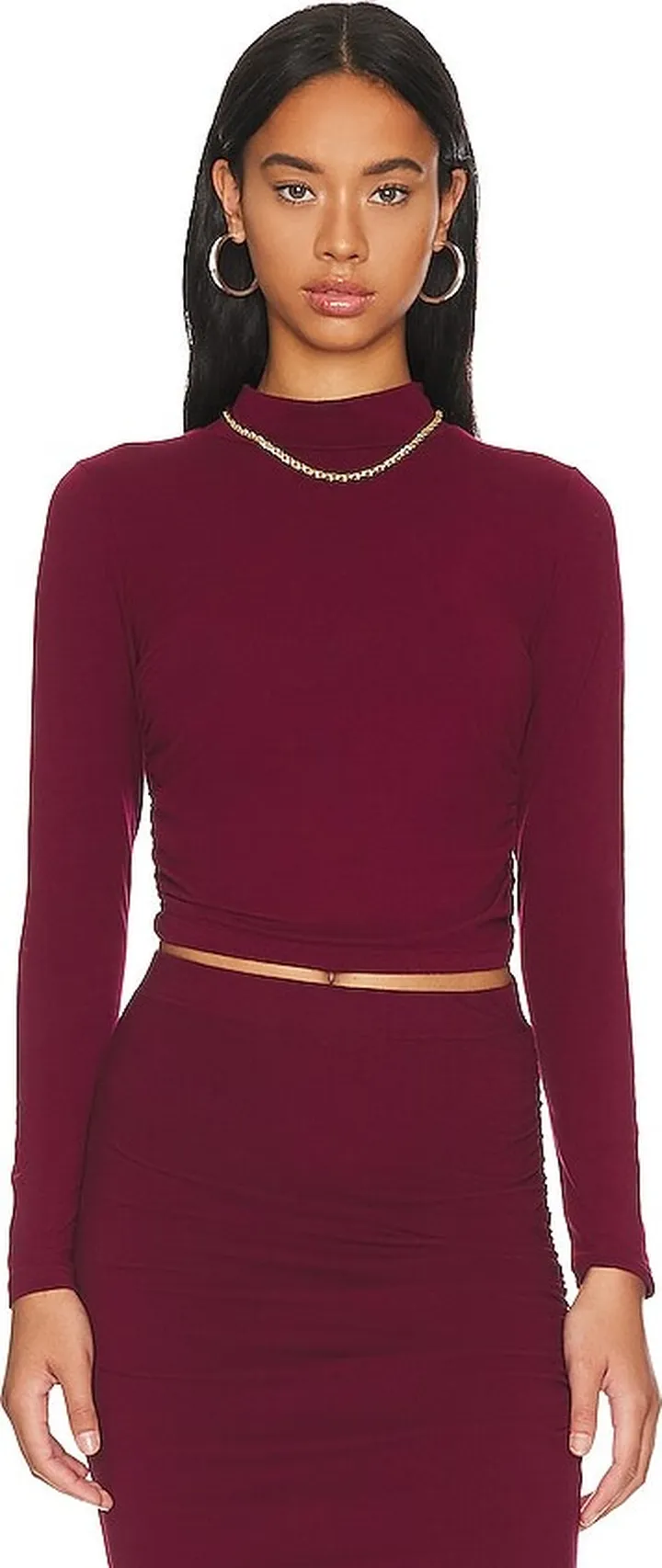 Cropped Shirred Turtleneck Top