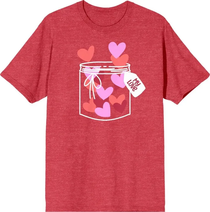 Valentine’s Day Jar Of Hearts Crew Neck Short Sleeve Red Heather Women’s Tee-3XL