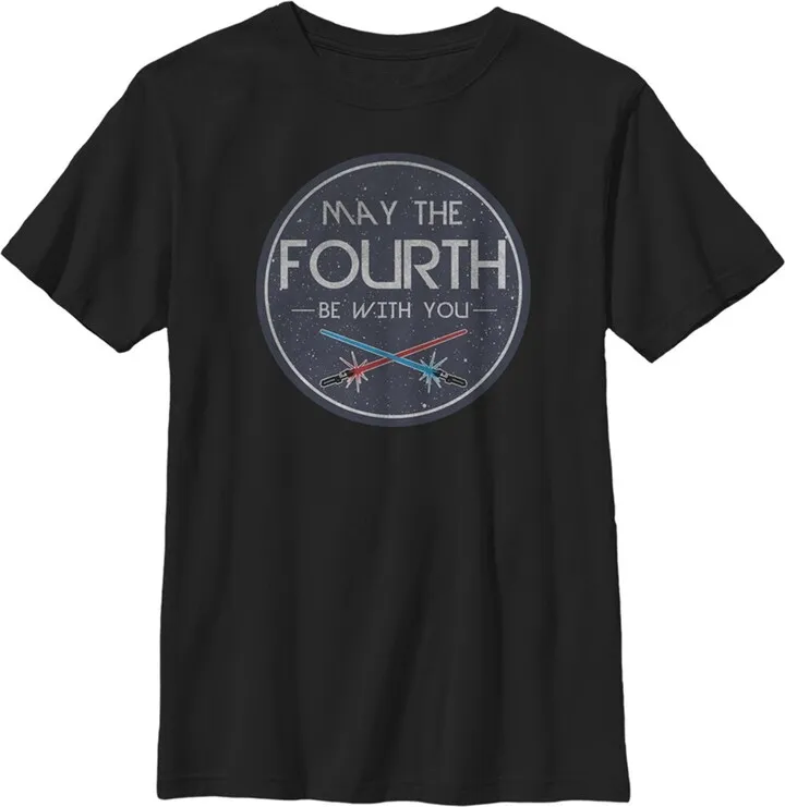 Boy's Star Wars May the Fourth Lightsabers T-Shirt - Black - Large