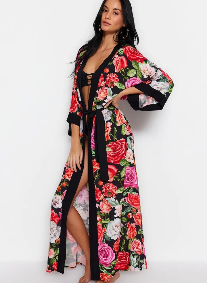 Belted Floral Print Kimono
