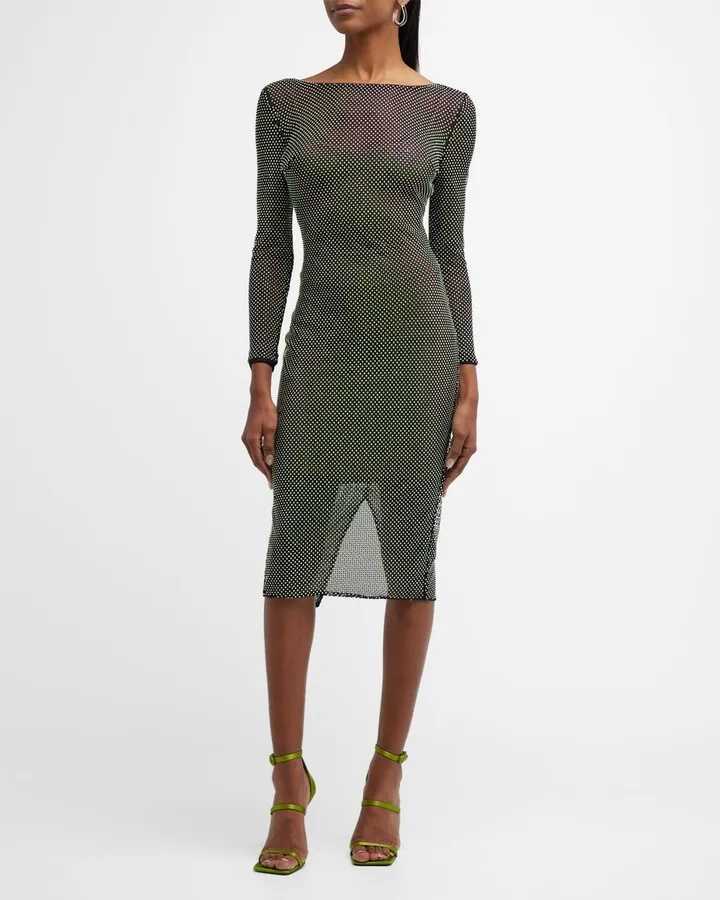 Emery Bateau-Neck Rhinestone Sheath Dress