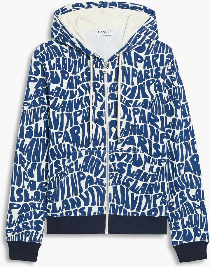 Printed French cotton-terry zip-up hoodie