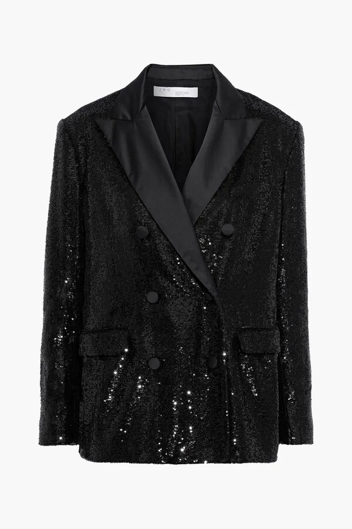 Weddel double-breasted satin-trimmed sequined tulle blazer