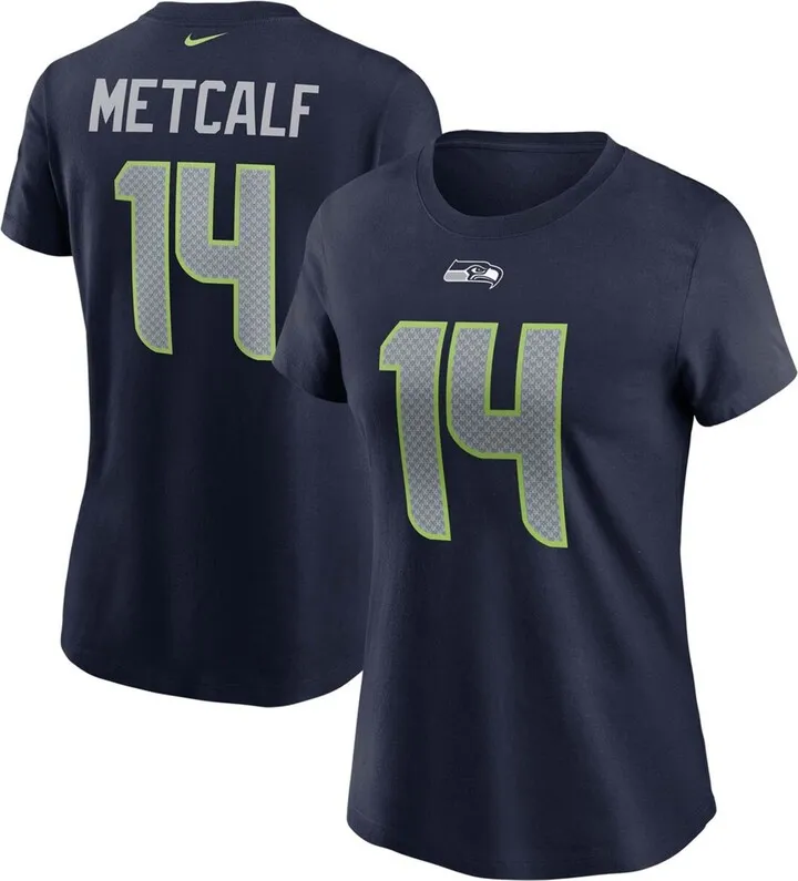 Women's Dk Metcalf College Navy Seattle Seahawks Name Number T-shirt