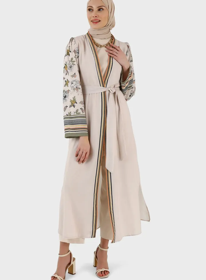 Belted Floral Print Kimono