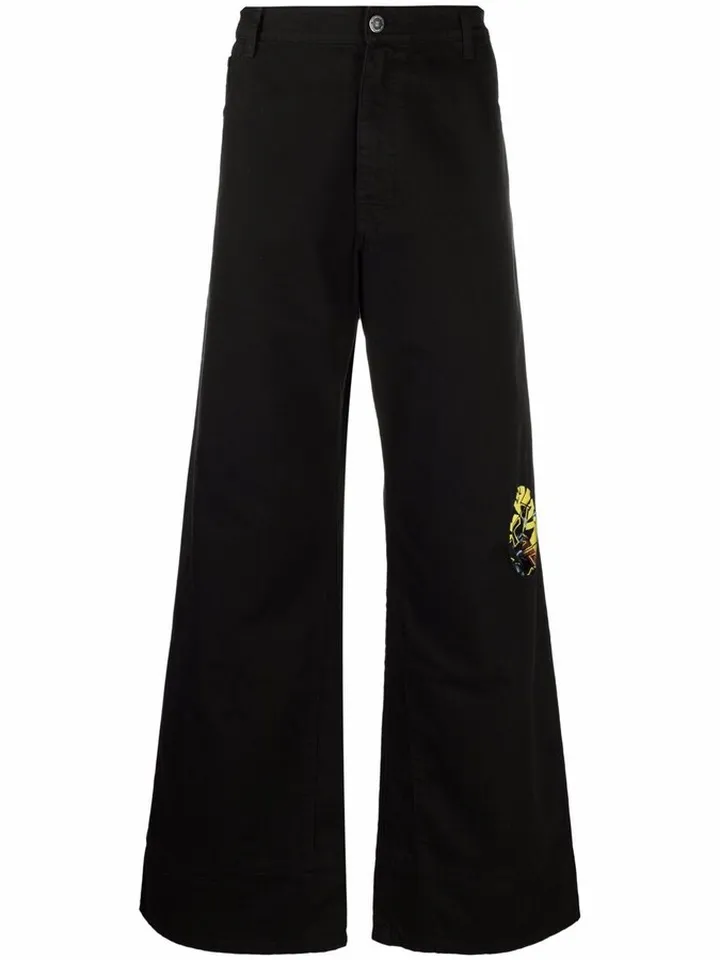 Graphic-Print Wide-Leg Denim Jeans