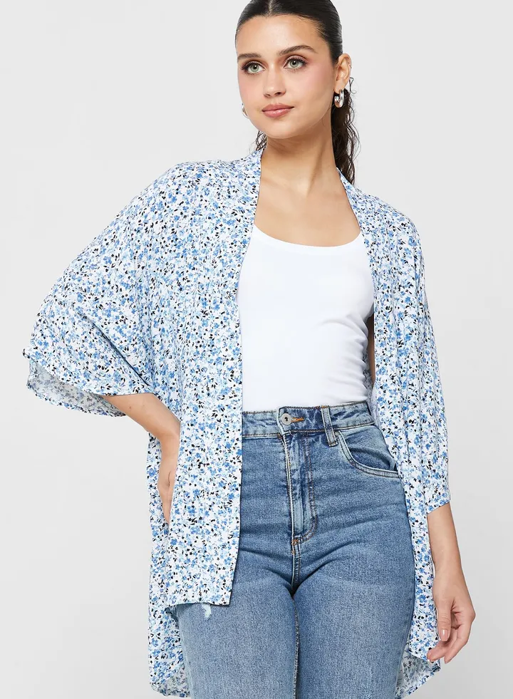 High Low Printed Kimono