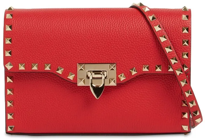 Small Rockstud grained leather bag