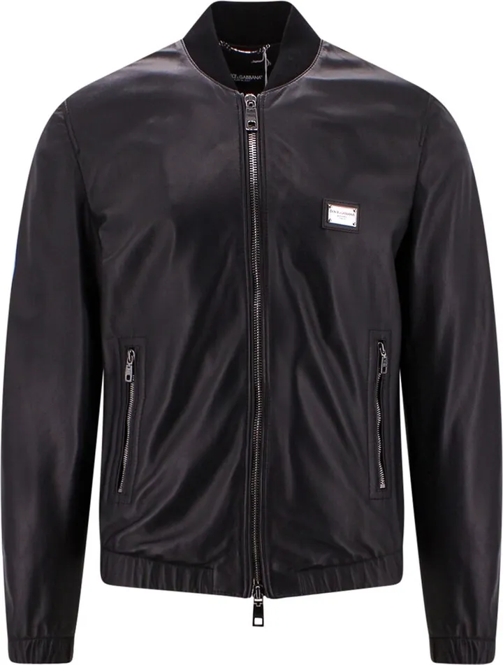 Black Jacket from Dolce & Gabbana Leather jacket with metal logo patch