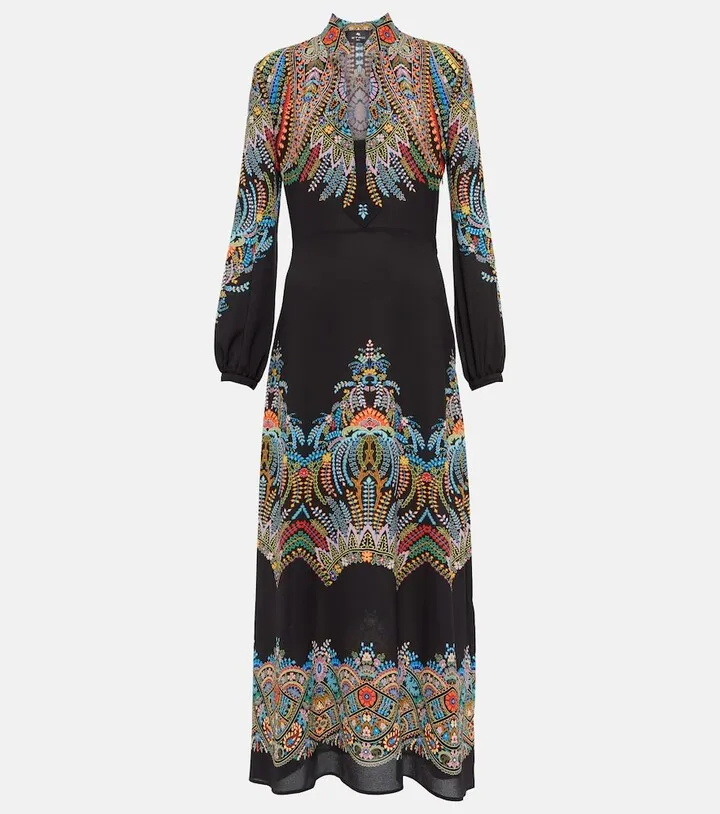 Printed crepe midi dress
