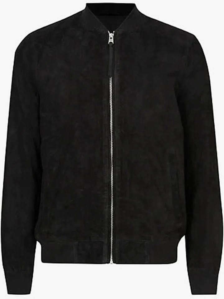 Mens Black Ronan Regular-fit Suede Bomber Jacket Xxl