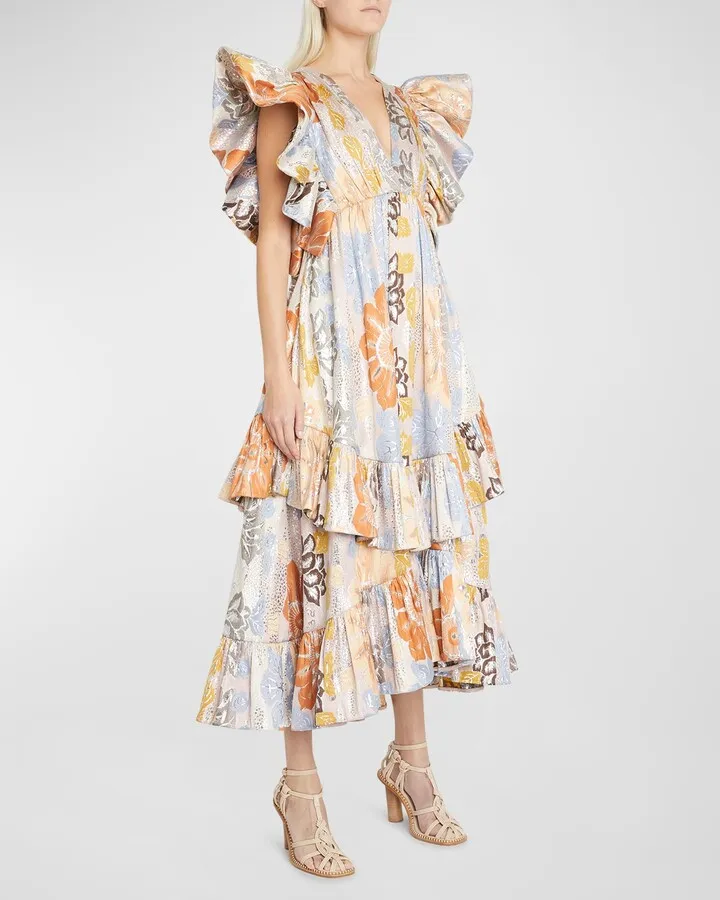 Fontaine Floral Tiered Ruffle Midi Dress