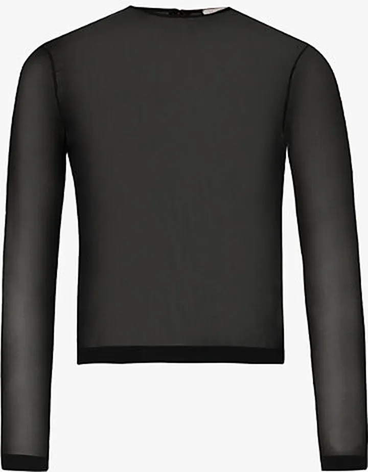 Mens Black emi-sheer Regular-fit tretch-silk T-shirt