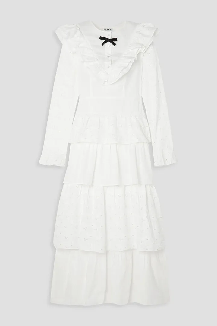 Michelle tiered broderie anglaise cotton midi dress