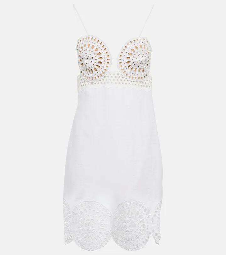 Eyelet cotton-blend minidress