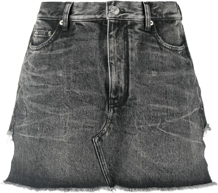 Raw-Hem Denim Mini Skort
