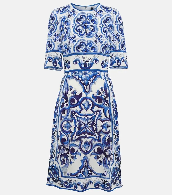 Printed silk-blend midi dress