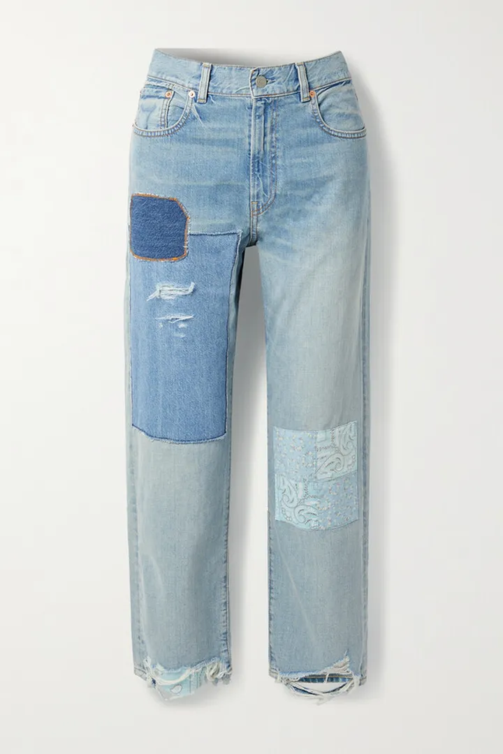 Denimist - Lucy Printed Poplin-trimmed Boyfriend Jeans - Blue