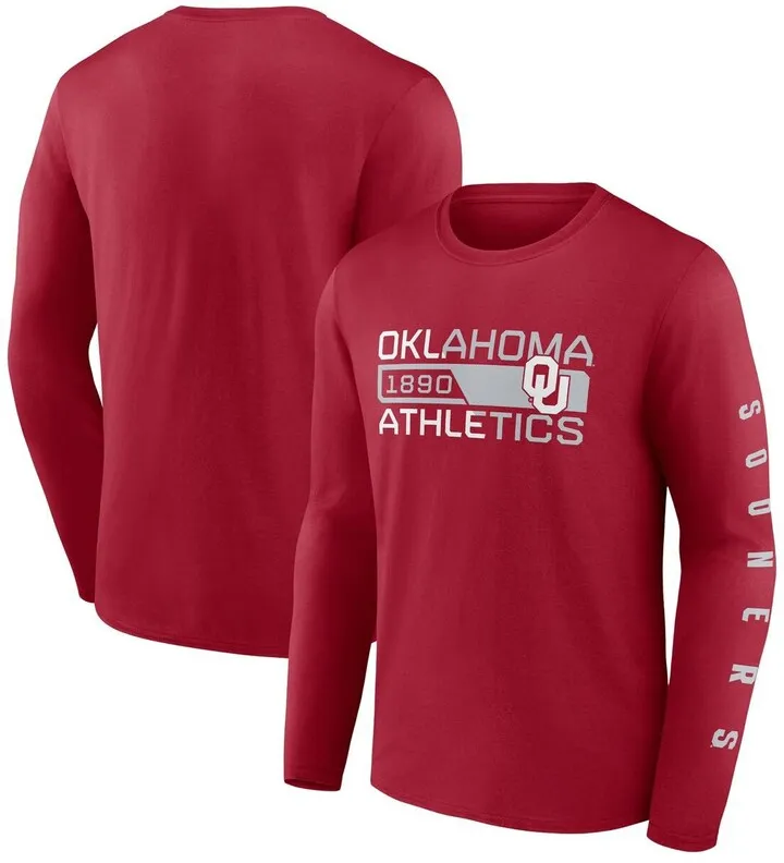 Men's Fanatics Crimson Oklahoma Sooners Broad Jump 2-Hit Long Sleeve T-shirt