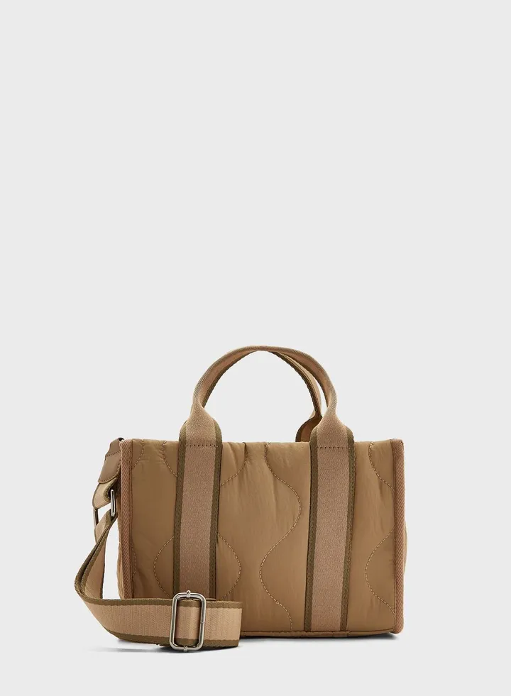 Quilted Nylon Tote Bag With Long Handle