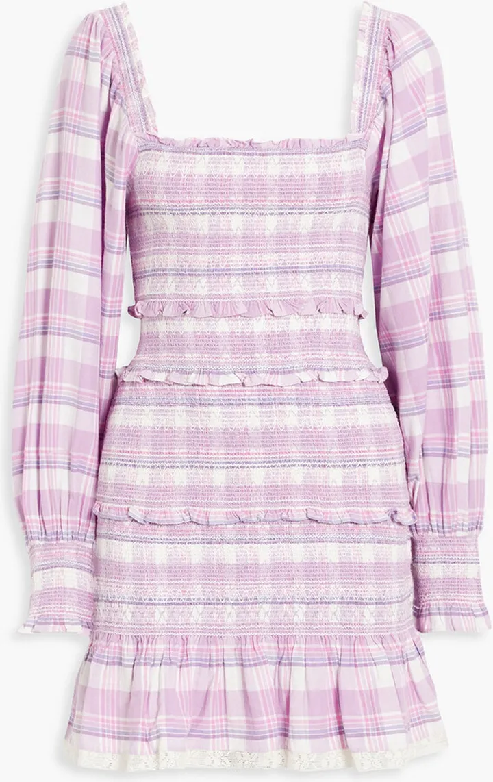 Stanley smocked checked cotton-flannel mini dress