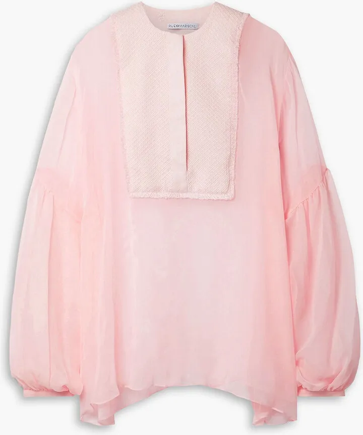 Embroidered cotton and silk-chiffon blouse