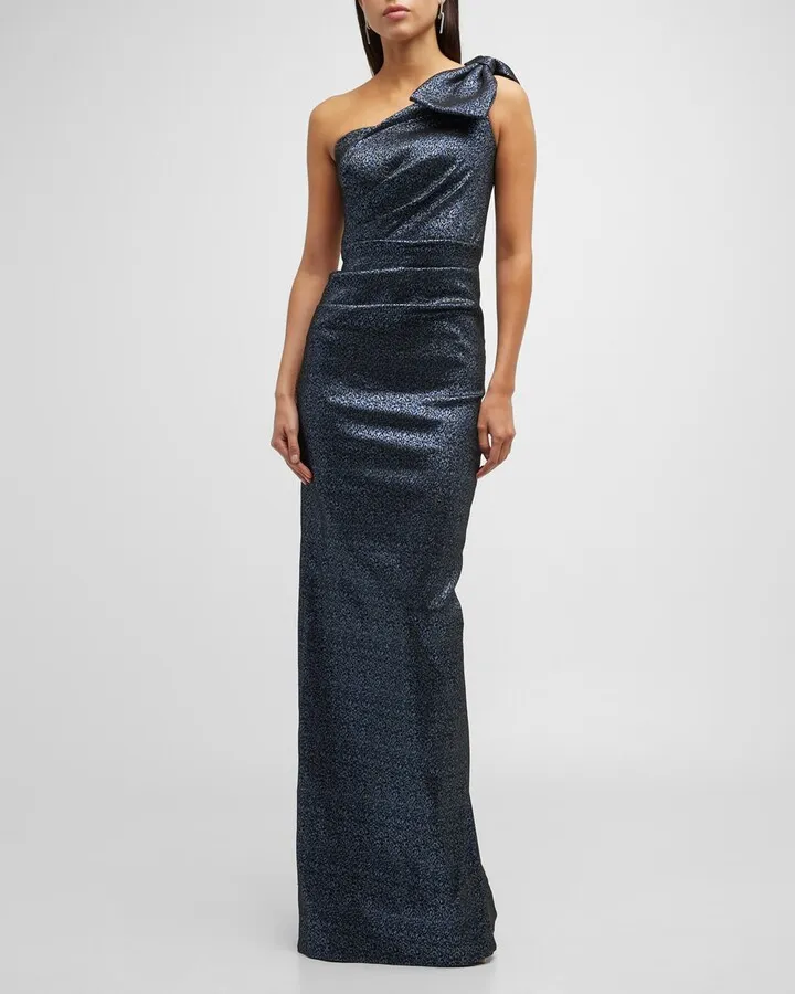 One-Shoulder Jacquard Column Gown