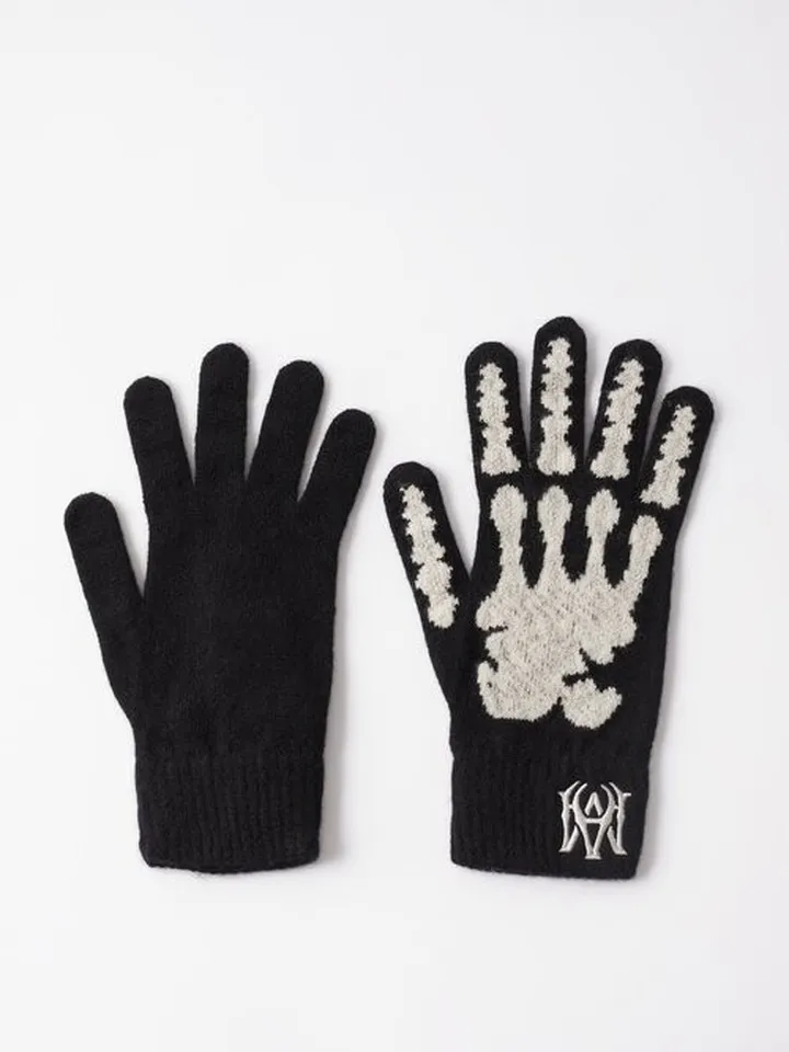 Skeleton-intarsia Cashmere Gloves