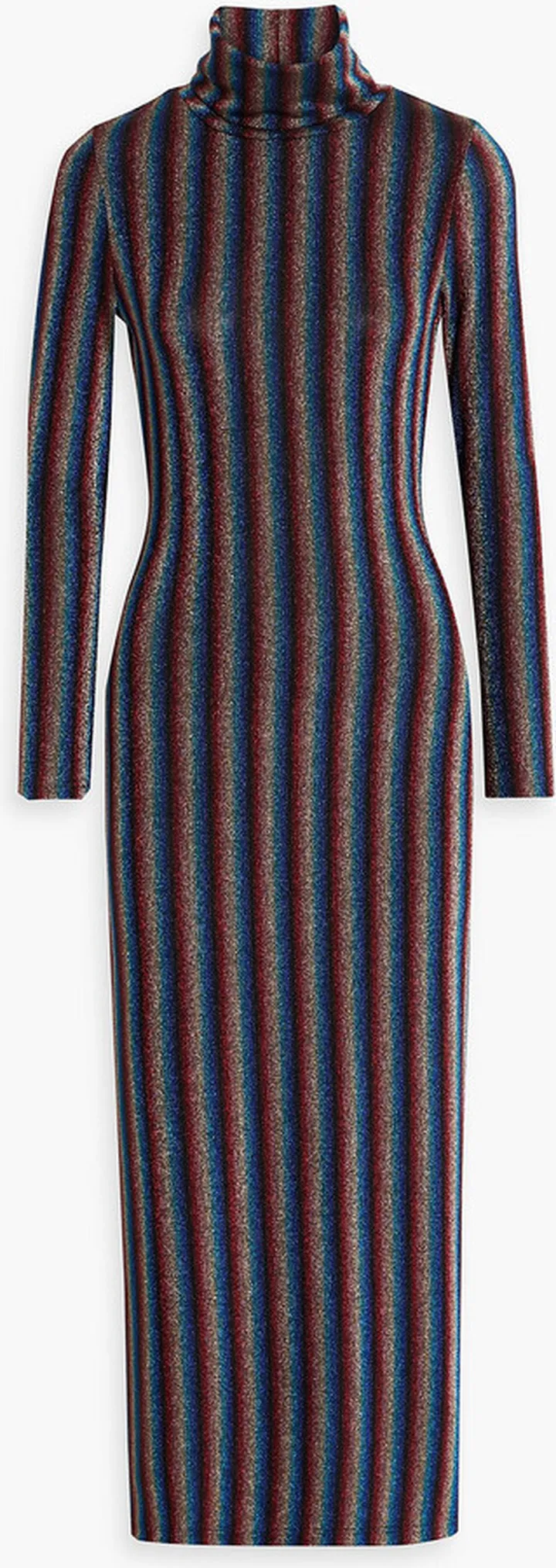 Fliss metallic striped stretch-knit turtleneck midi dress