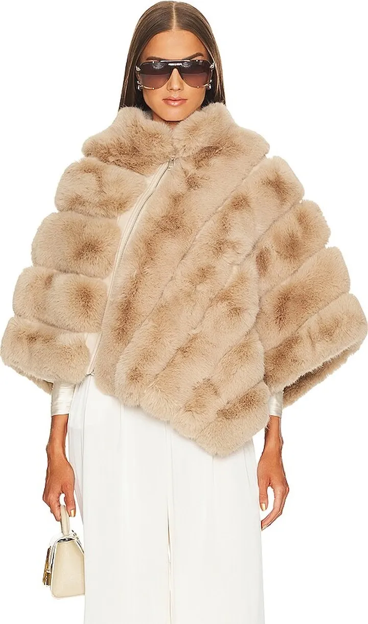 Faux Fur Zip Poncho