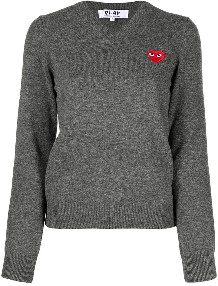 embroidered motif V-neck jumper