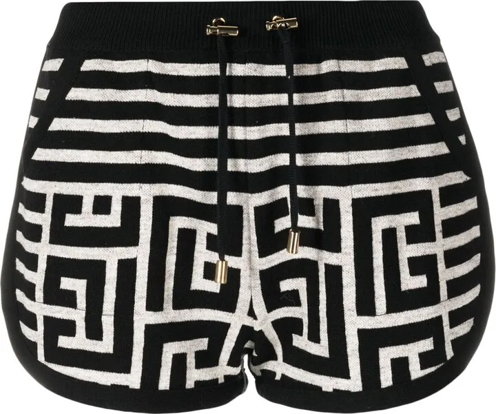 Black Monogram Print Knitted Shorts
