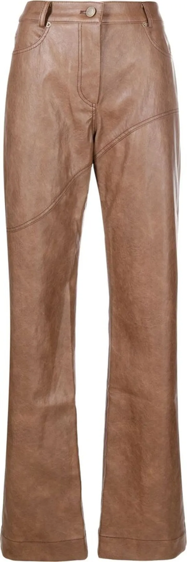Brown Laney Vegan Leather Straight-Leg Trousers