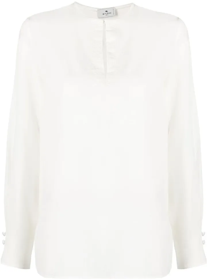 Split-Neck Long-Sleeved Blouse