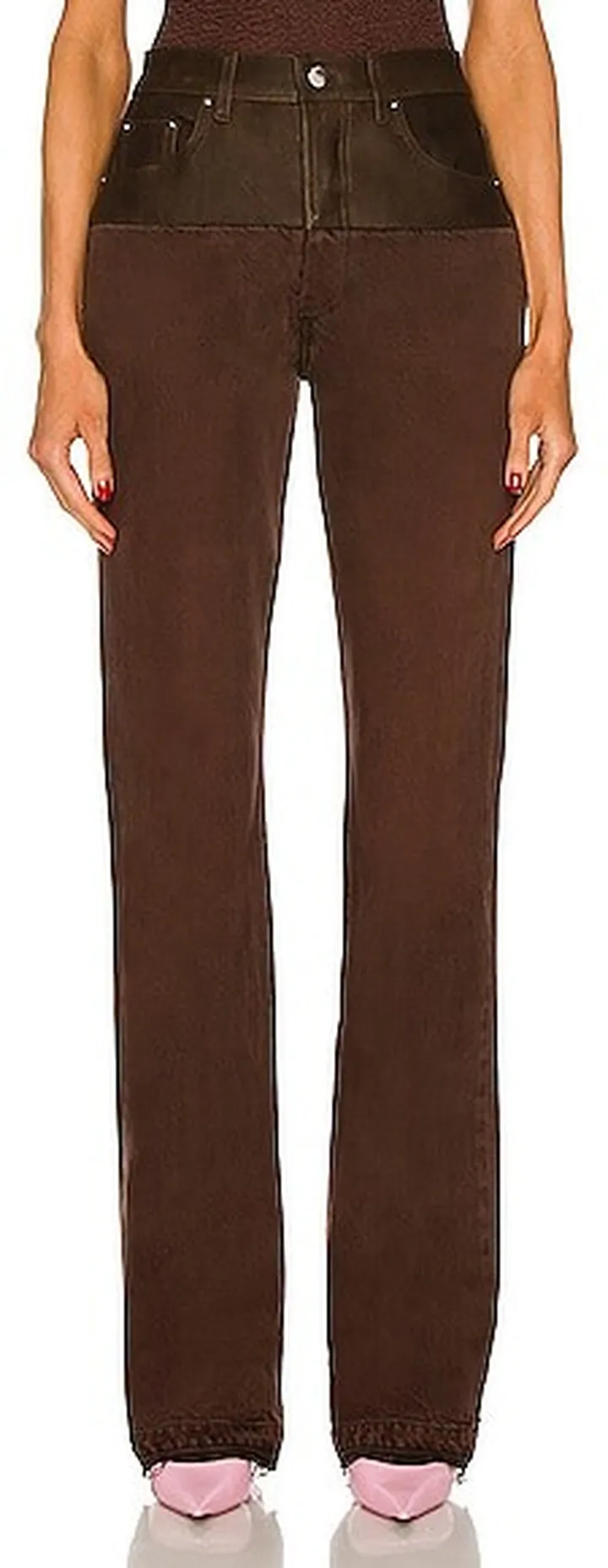 Amiri Hybrid Leather Bootleg in Chocolate