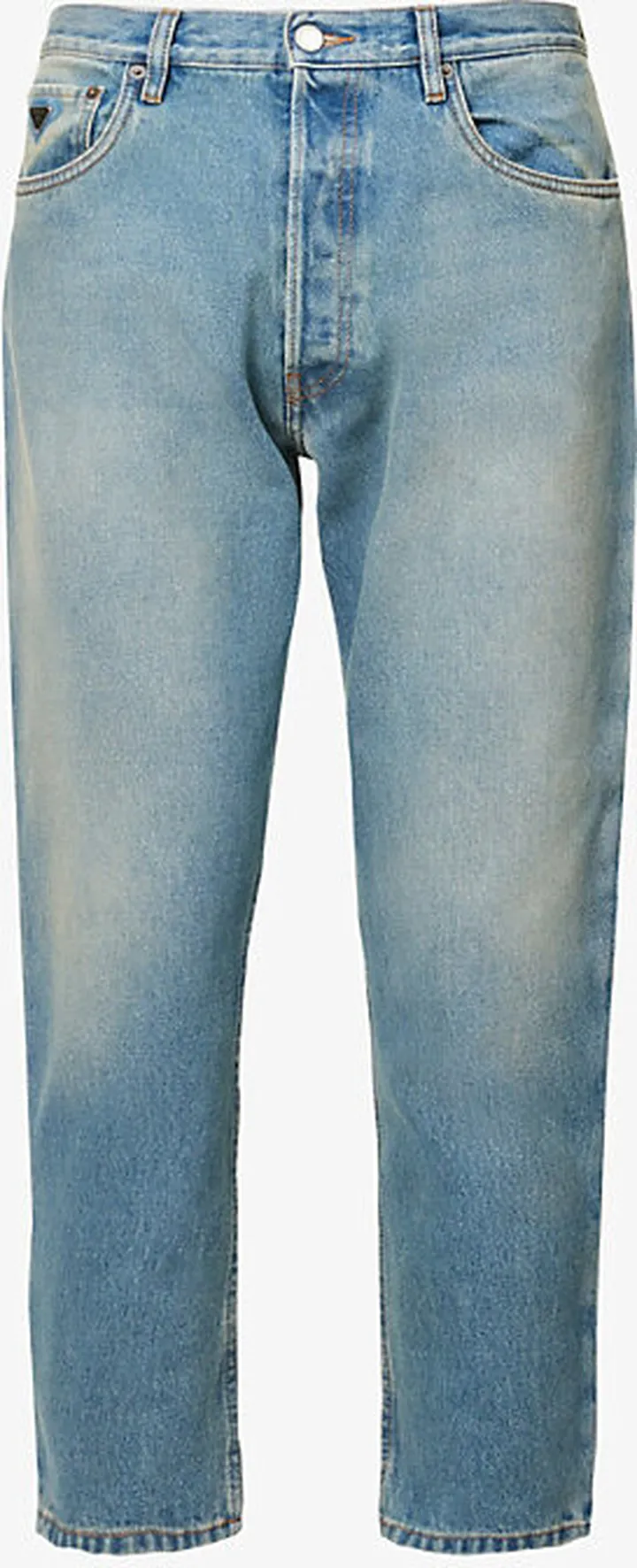 Mens Light Blue Brand-plaque Cropped Tapered-leg Jeans