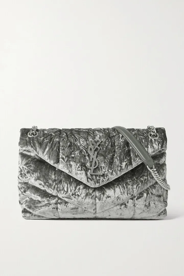 SAINT LAURENT - Loulou Puffer Small Quilted Velvet Shoulder Bag - Gray