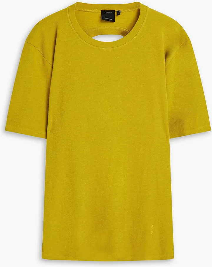 Cutout slub cotton-blend jersey T-shirt