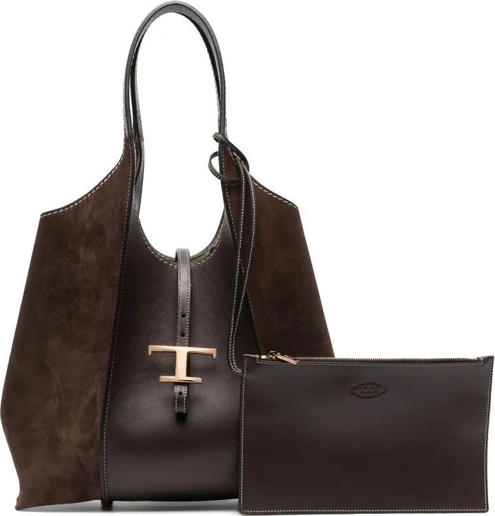 Brown T Timeless Suede Tote Bag